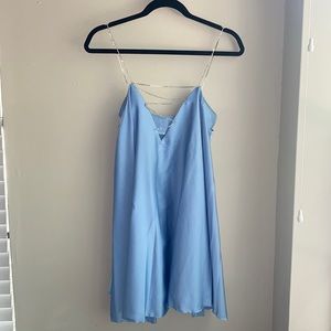 Blue cocktail dress with rhinestone straps